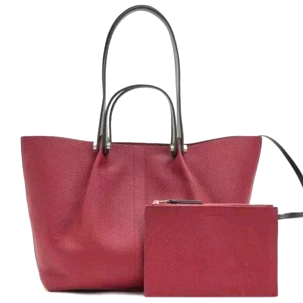 All Saints Allington Leather Tote Double Handles In Deep Maroon Colorway